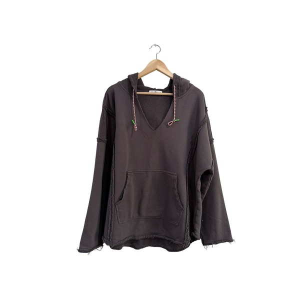 NATURAL LIFE Tops - Natural Life Womens Oversized V-Neck Hoodie Charcoal Grey Raw Seam Cotton L/XL